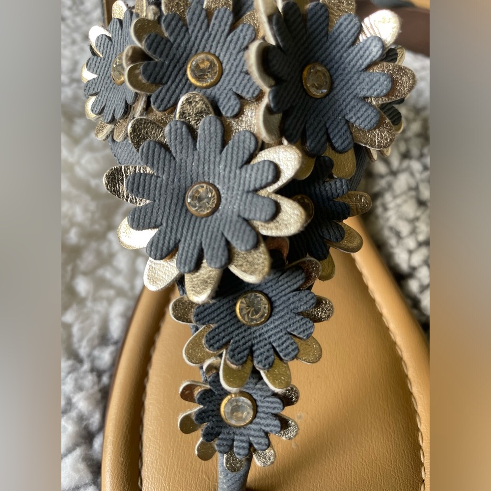 Gold/Blue Flowered Sandals by CityClassifiedComfort 8.5